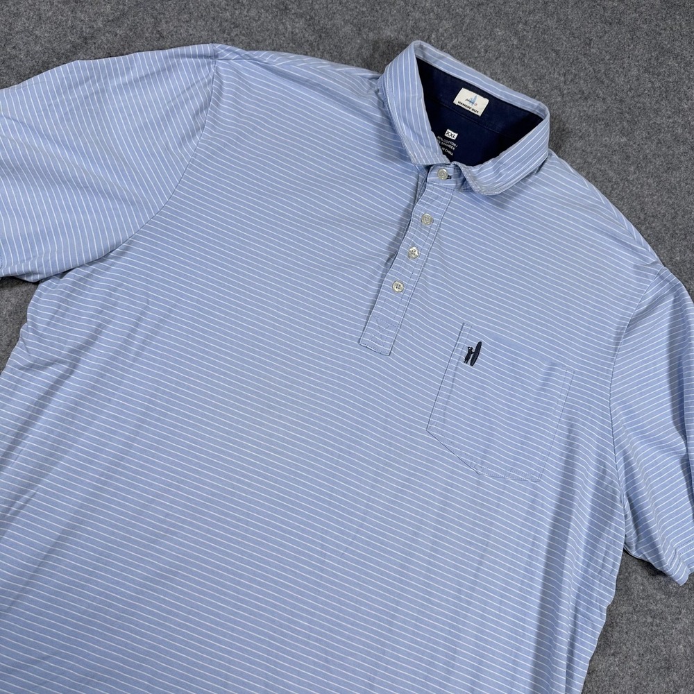 Johnnie-O Polo Shirt Mens 2XL Gulf Blue Striped Hangin' Out Pocket Stretch Golf